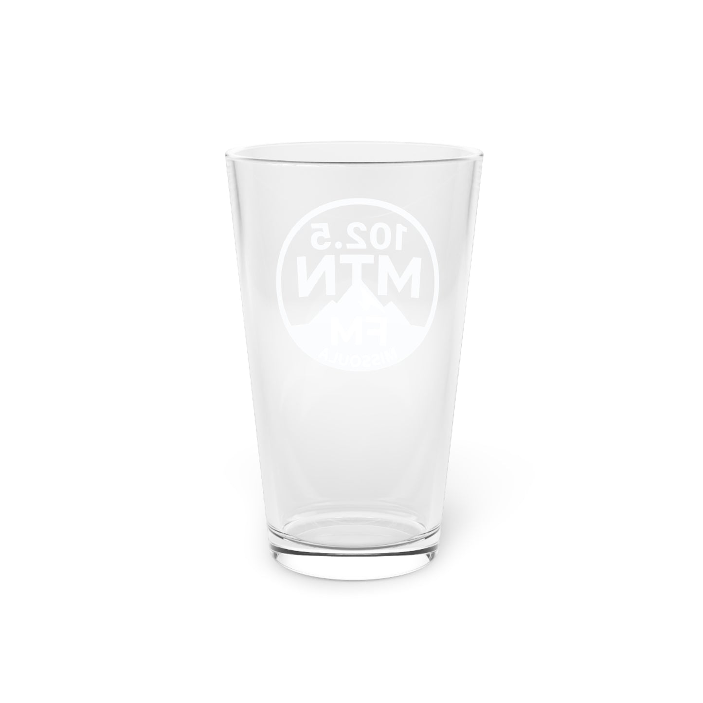 102.5 MTN FM Missoula Pint Glass – 16oz Beer Glass, Mountain Radio Logo