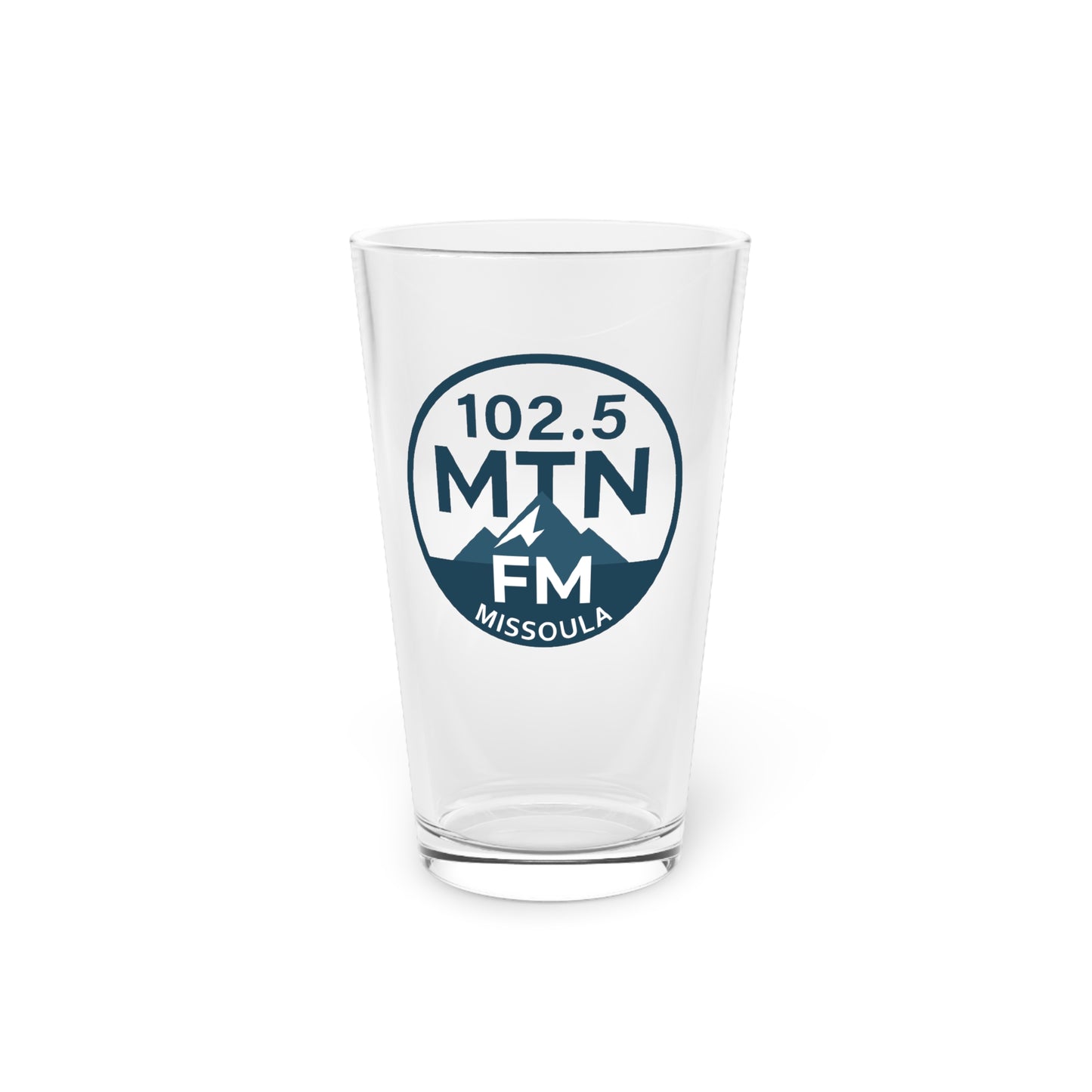 102.5 MTN FM Missoula Pint Glass – 16oz Beer Glass, Mountain Radio Logo